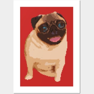 a sitting Pug dog pixel art Posters and Art